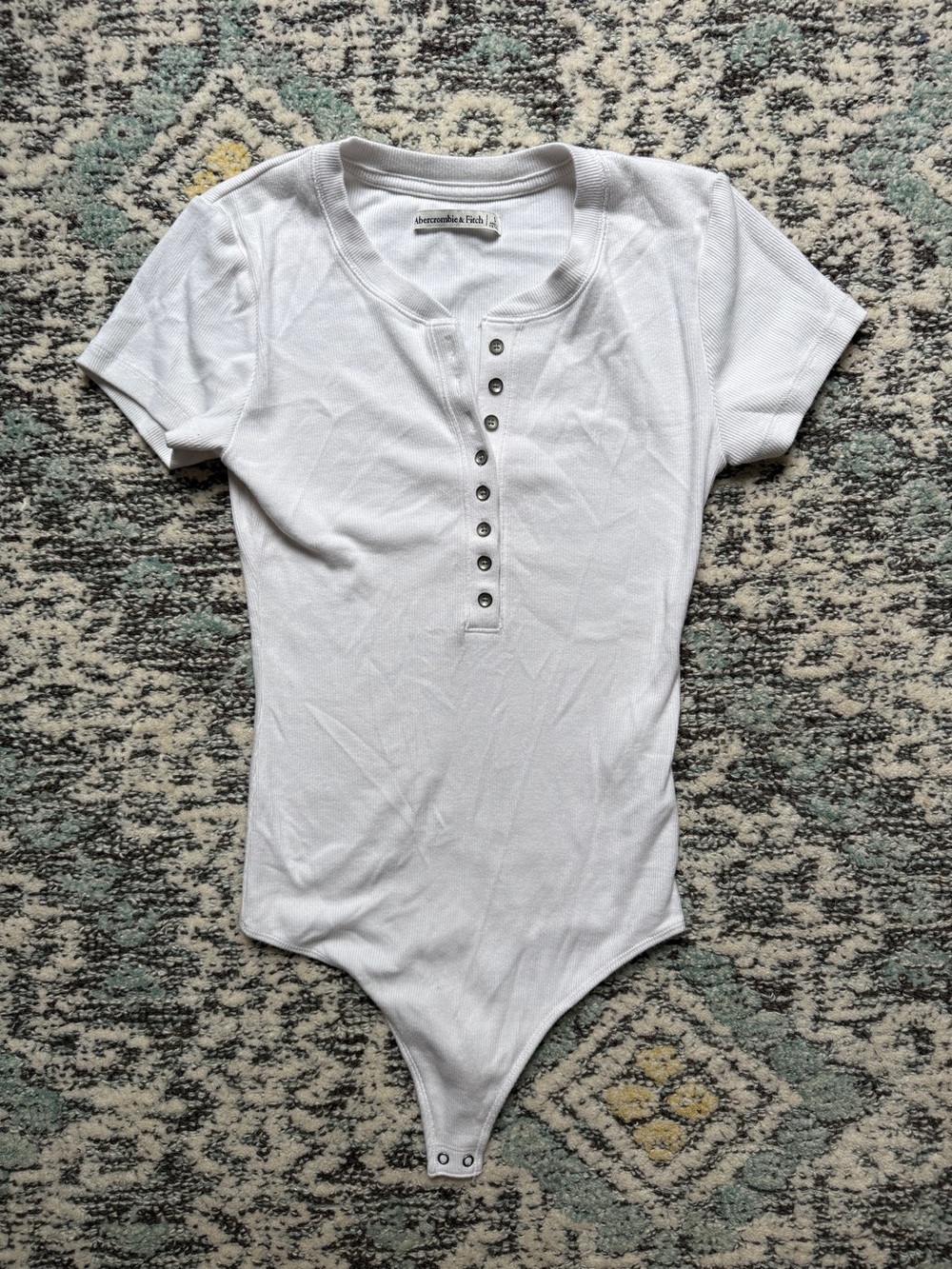 Abercrombie & Fitch White Ribbed Henley Bodysuit